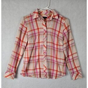 Talbots Womens Blouse Top Size P  Long Sleeve Plaid  Cotton Blend Multicolor